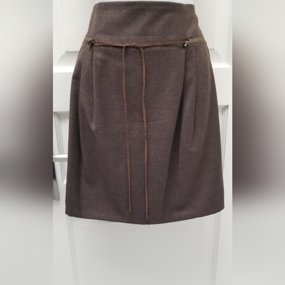Gunex for Brunello Cucinelli Wool & Cashmere Pleated Brown Skirt US 6